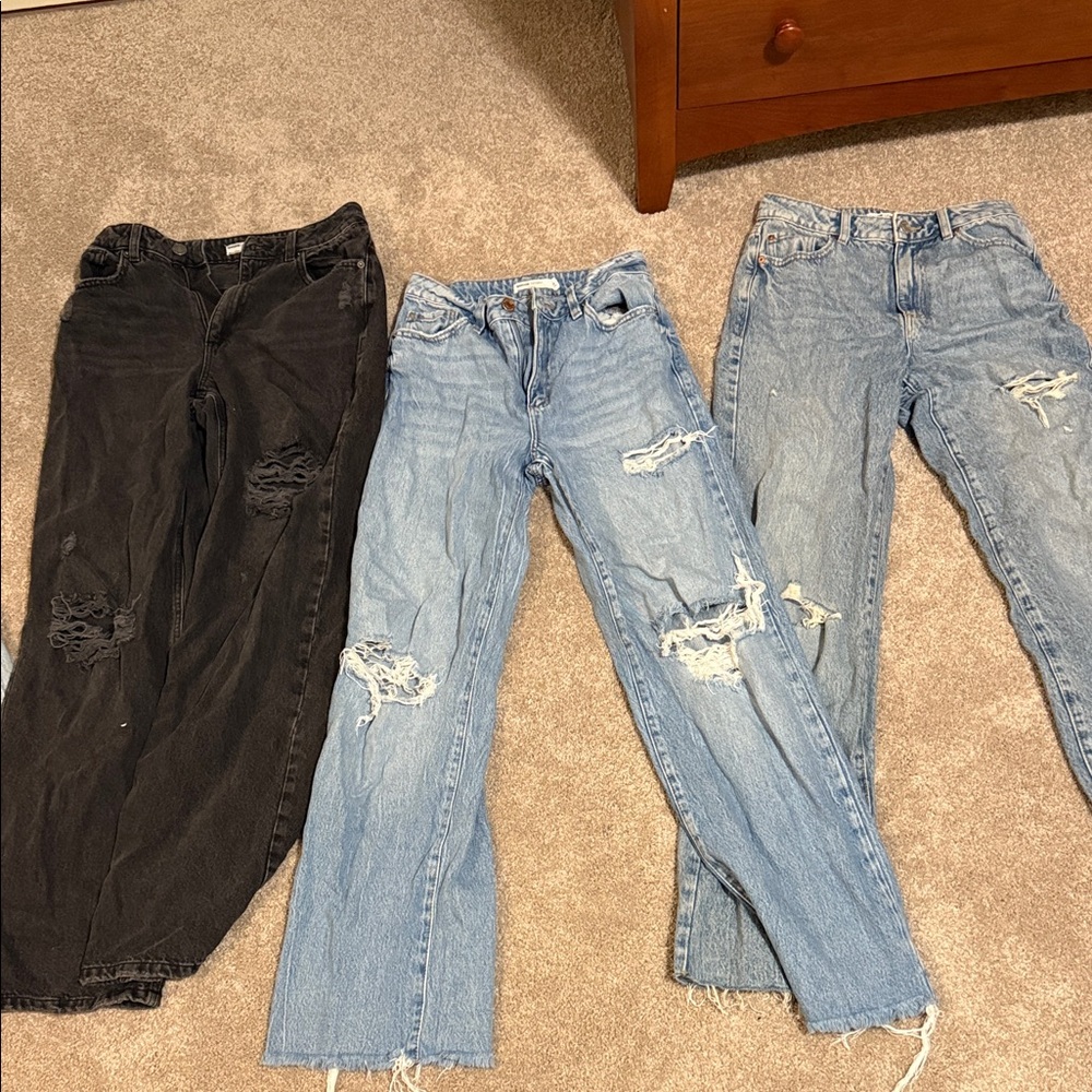 Garage High Rise Distressed Jeans - Black and Light Blue